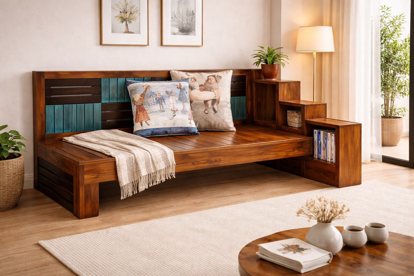 Ardal -A Designer Diwan With Storage Shelves