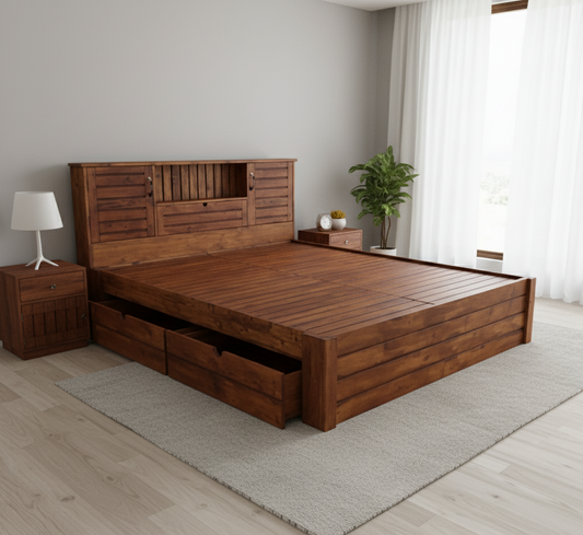 Arobelle King Cot With Headboard Storage And 2 Drawers