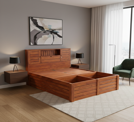 Arobelle Queen Cot With Box Storage And Headboard Storage