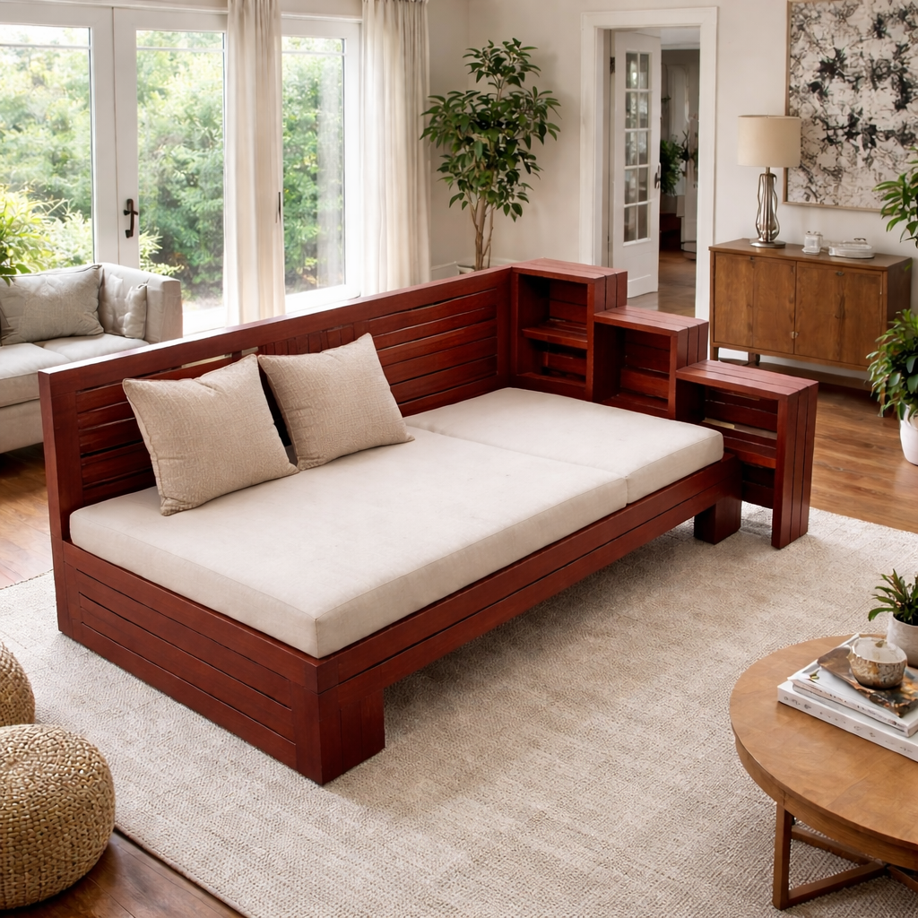 Omari-A Designer Diwan With Storage Shelves