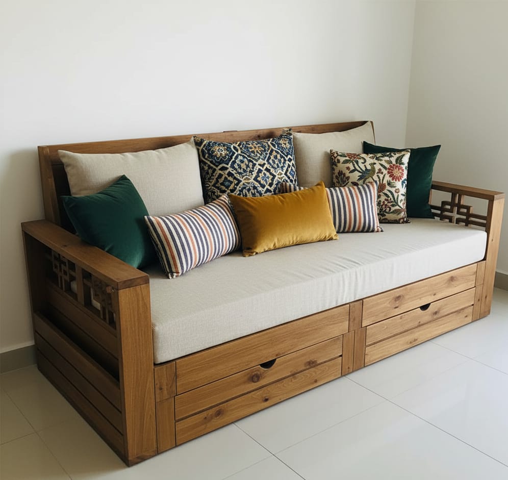 Vibhinna-Sofa Cum Bed With Drawer Storage