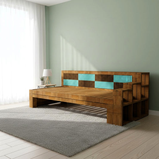 Elene- A Designer Diwan With Storage Shelves