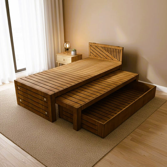 Reina Single Cot With Trundle And Storage