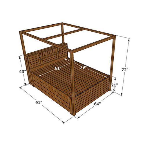 Arobelle Queen Cot With Headboard Storage, 2 Drawers And Posters